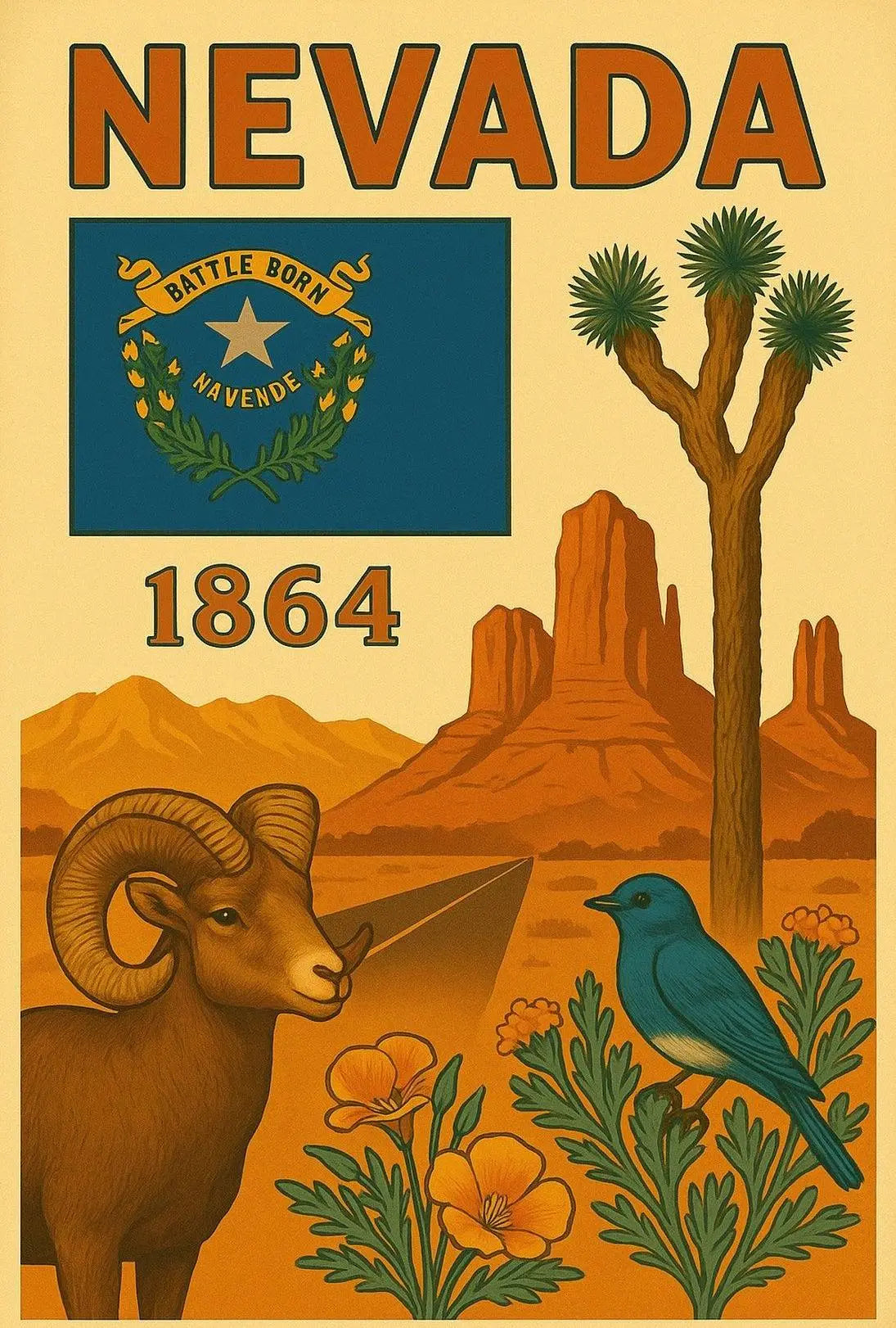 NEVADA Heritage Landscapes Illustrated Travel Poster PosterGoat