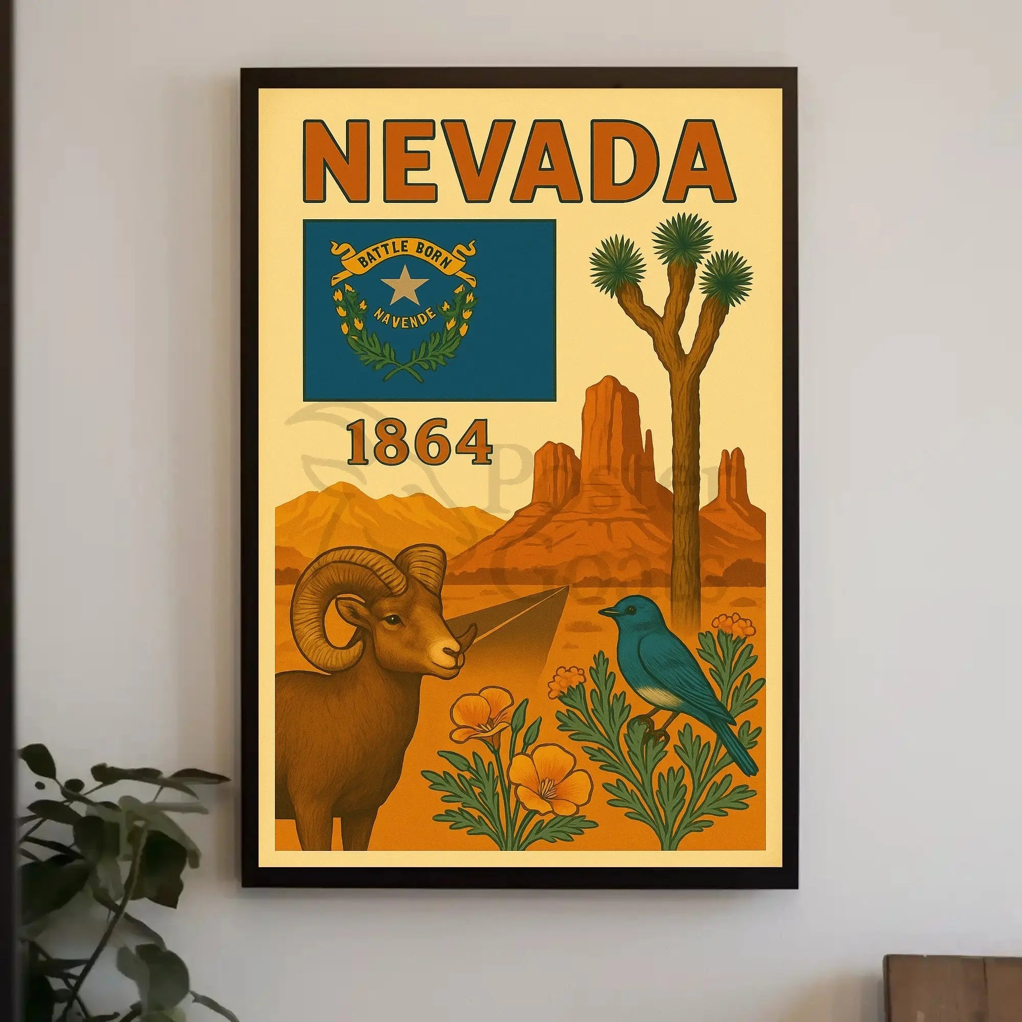 NEVADA Heritage Landscapes Illustrated Travel Poster PosterGoat