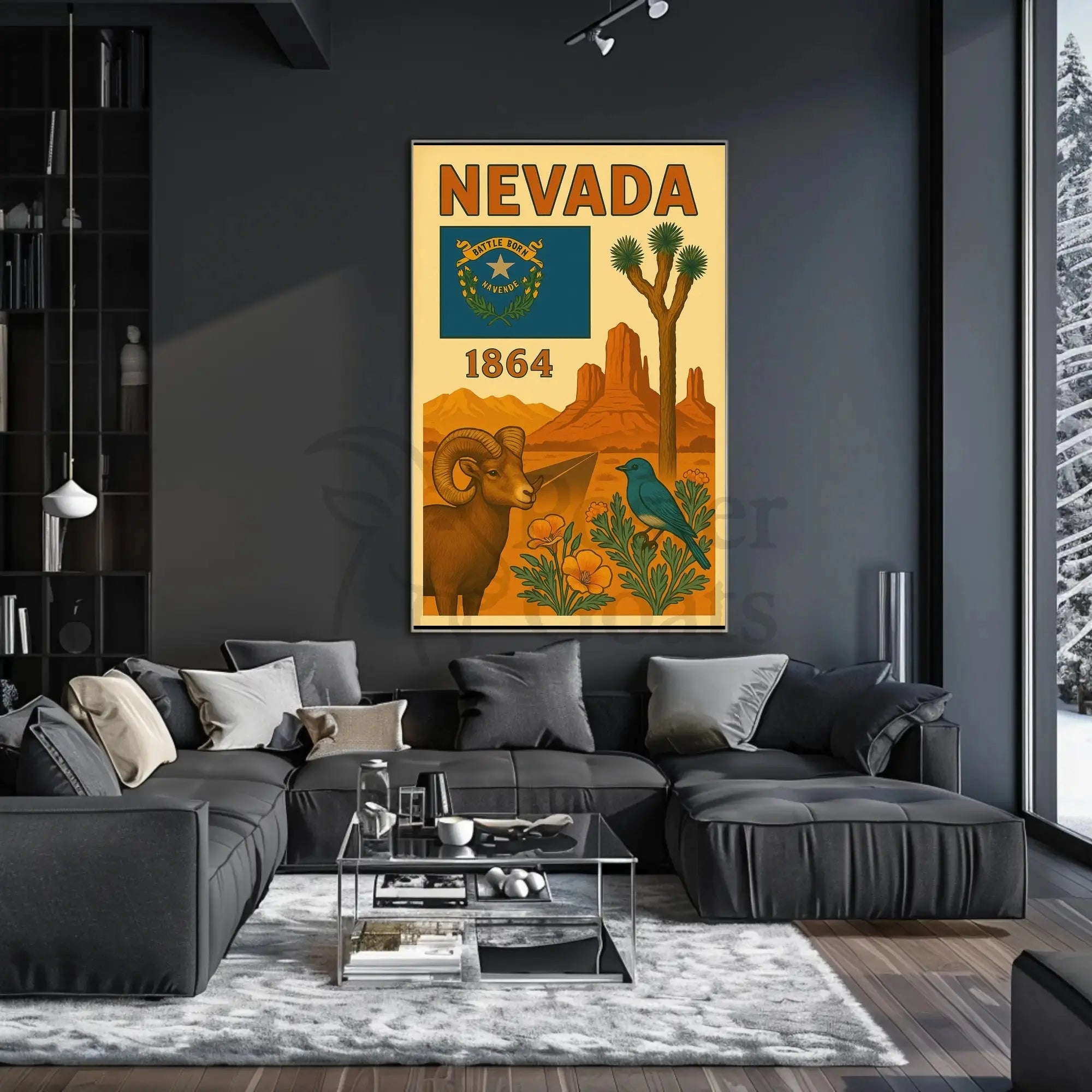 NEVADA Heritage Landscapes Illustrated Travel Poster PosterGoat