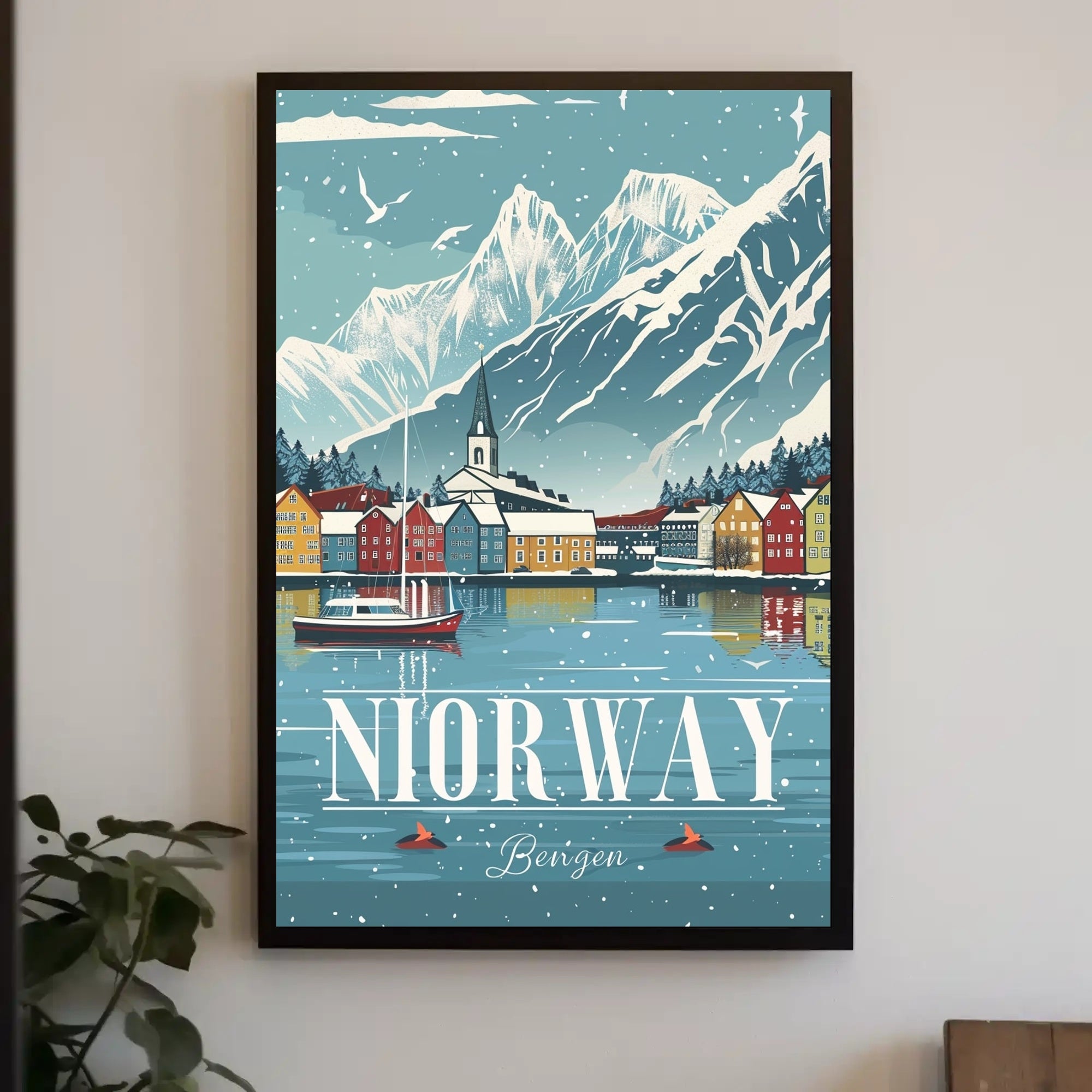 NORWAY Scenic Bergen Vintage Travel Poster PosterGoat