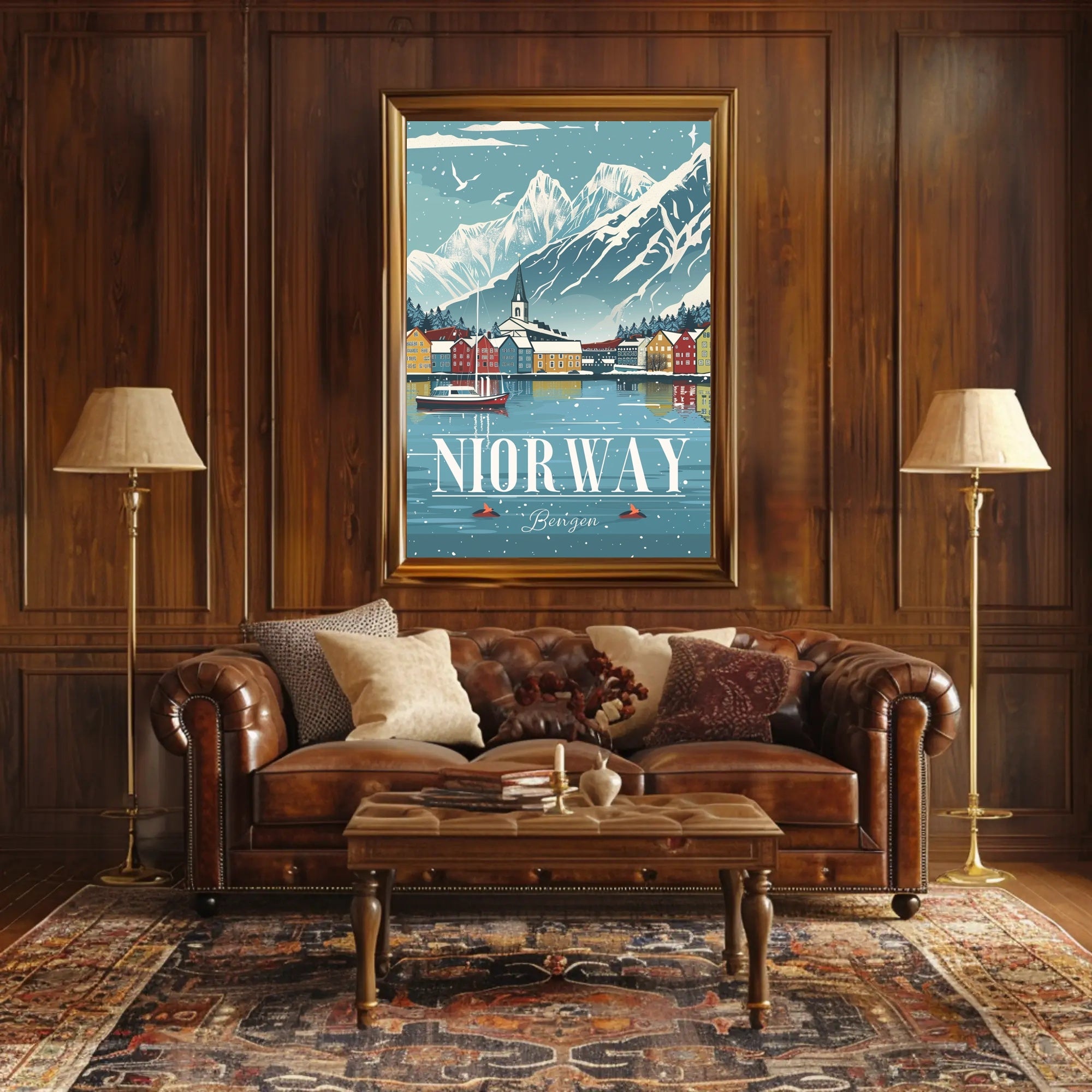 NORWAY Scenic Bergen Vintage Travel Poster PosterGoat