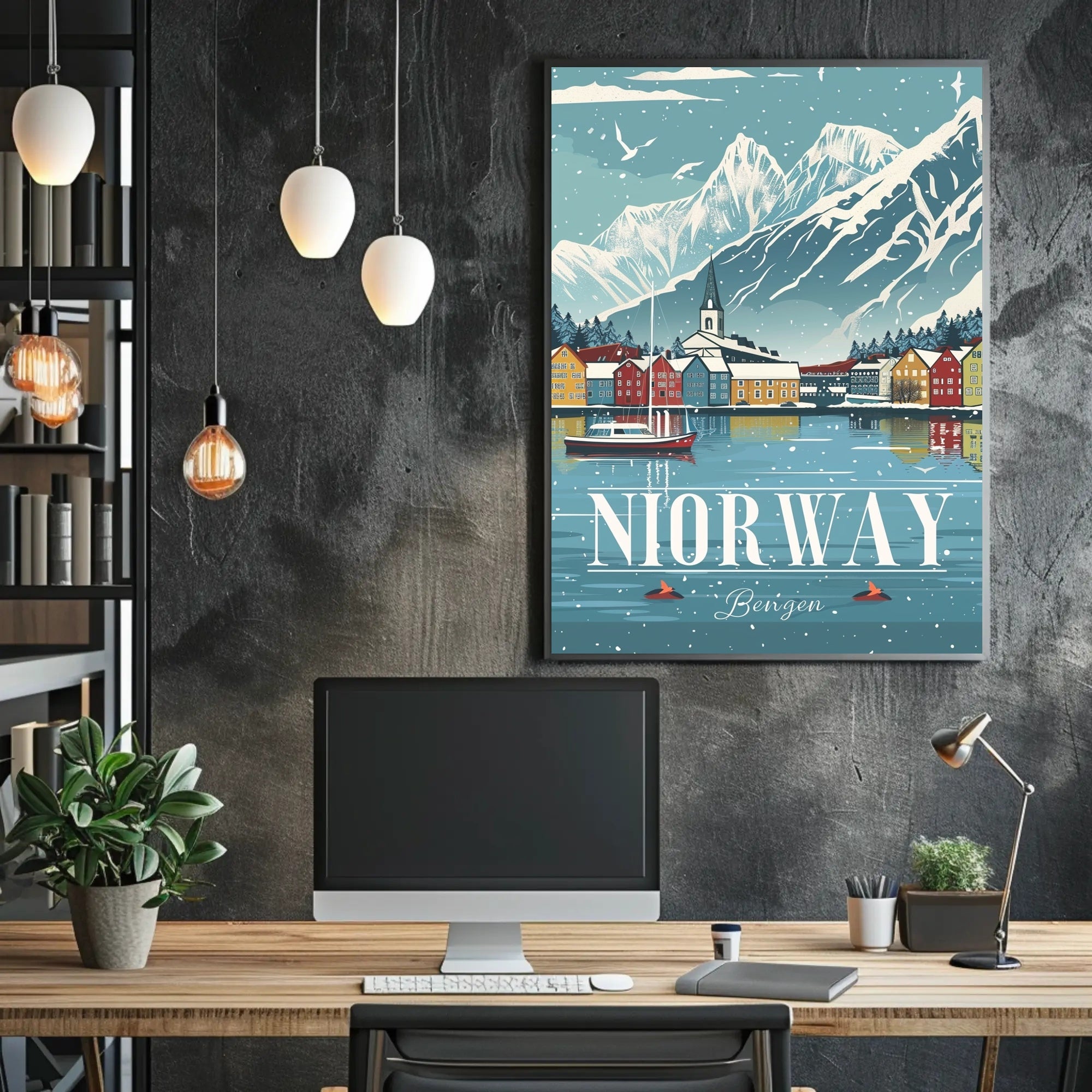 NORWAY Scenic Bergen Vintage Travel Poster PosterGoat