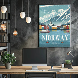 NORWAY Scenic Bergen Vintage Travel Poster PosterGoat