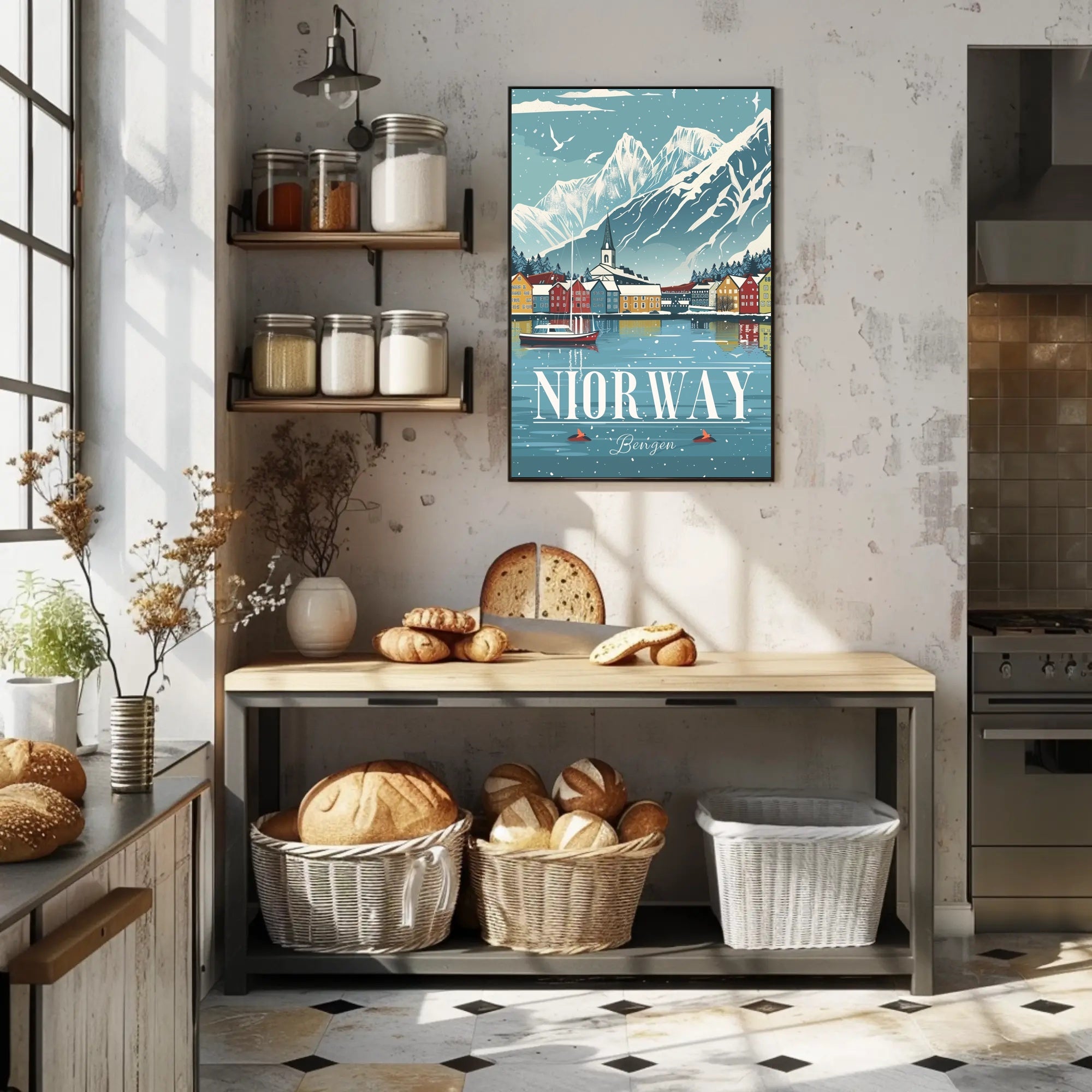 NORWAY Scenic Bergen Vintage Travel Poster PosterGoat