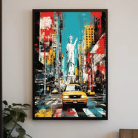 NYC Vibes: Liberty Meets Taxi in Pop Culture Poster PosterGoat
