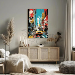 NYC Vibes: Liberty Meets Taxi in Pop Culture Poster PosterGoat