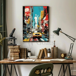 NYC Vibes: Liberty Meets Taxi in Pop Culture Poster PosterGoat