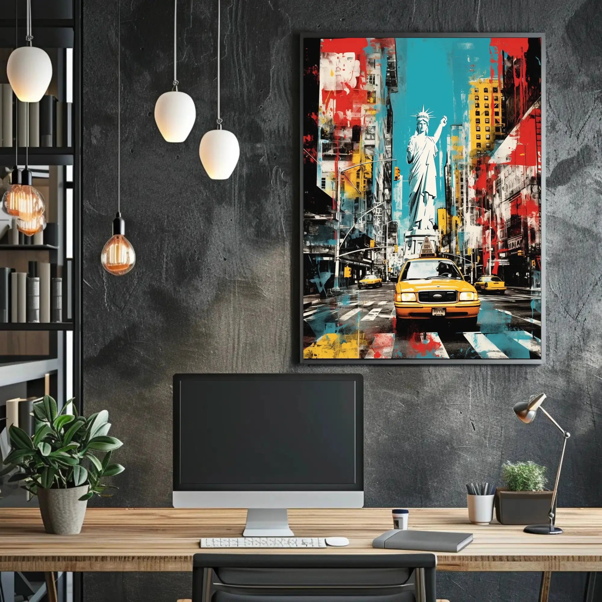 NYC Vibes: Liberty Meets Taxi in Pop Culture Poster PosterGoat