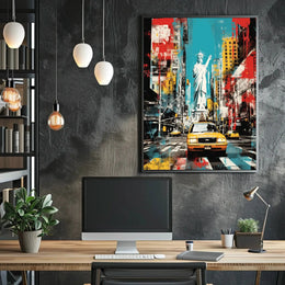 NYC Vibes: Liberty Meets Taxi in Pop Culture Poster PosterGoat