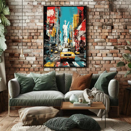 NYC Vibes: Liberty Meets Taxi in Pop Culture Poster PosterGoat