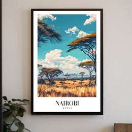 Nairobi Skyline and Savannah Travel Poster PosterGoat