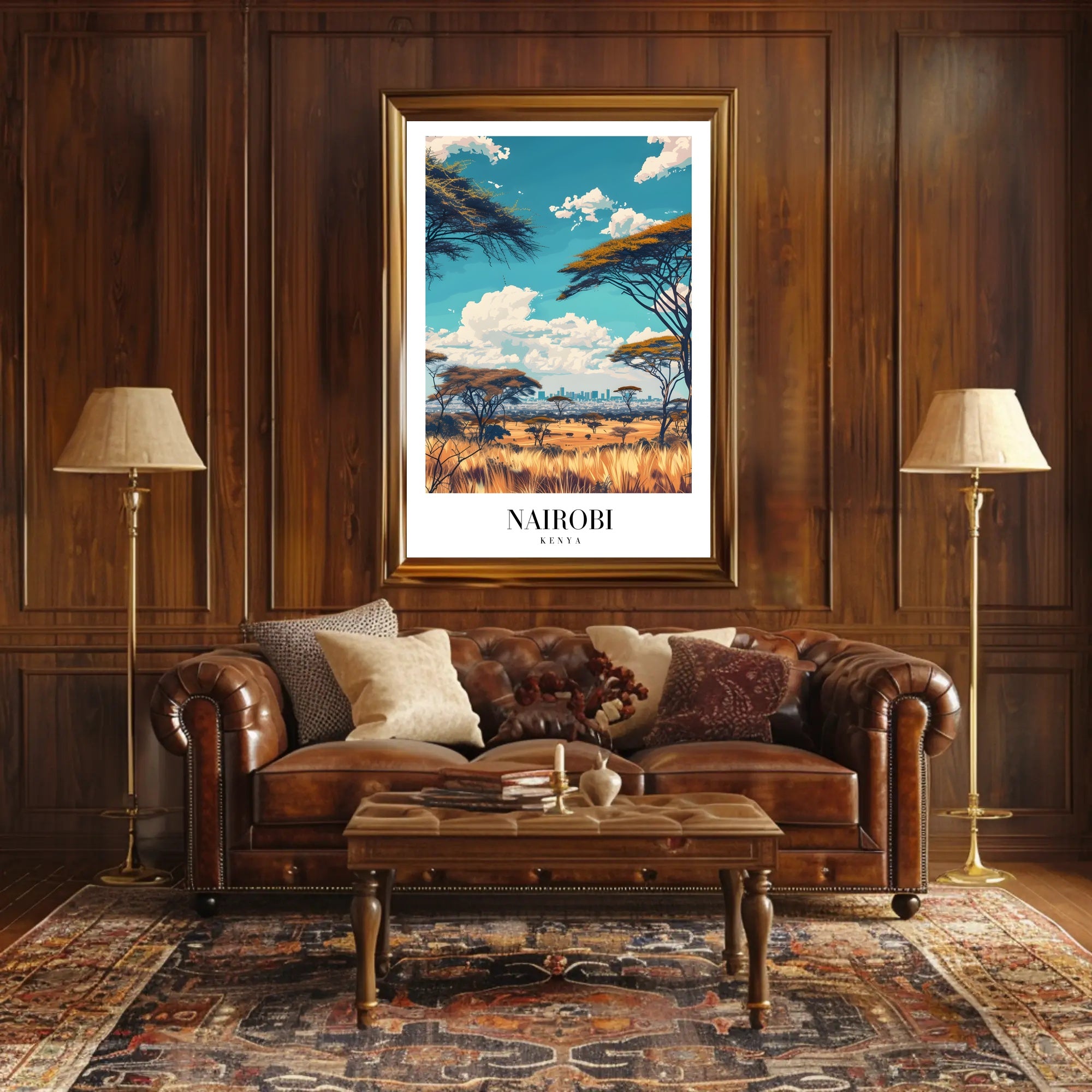 Nairobi Skyline and Savannah Travel Poster PosterGoat