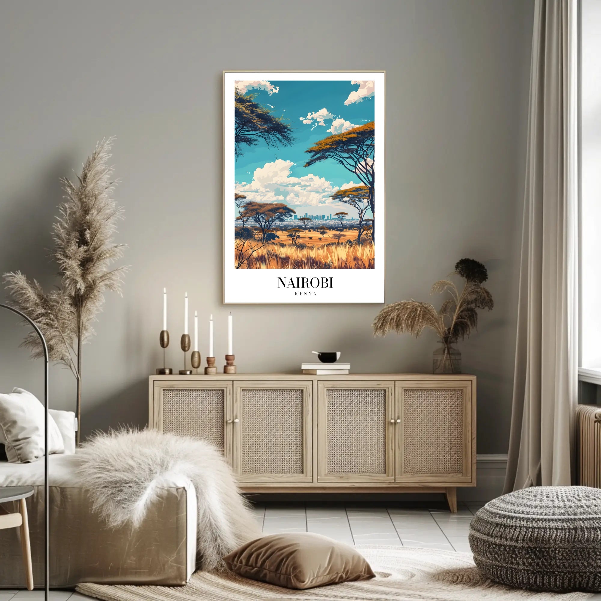 Nairobi Skyline and Savannah Travel Poster PosterGoat
