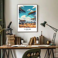 Nairobi Skyline and Savannah Travel Poster PosterGoat
