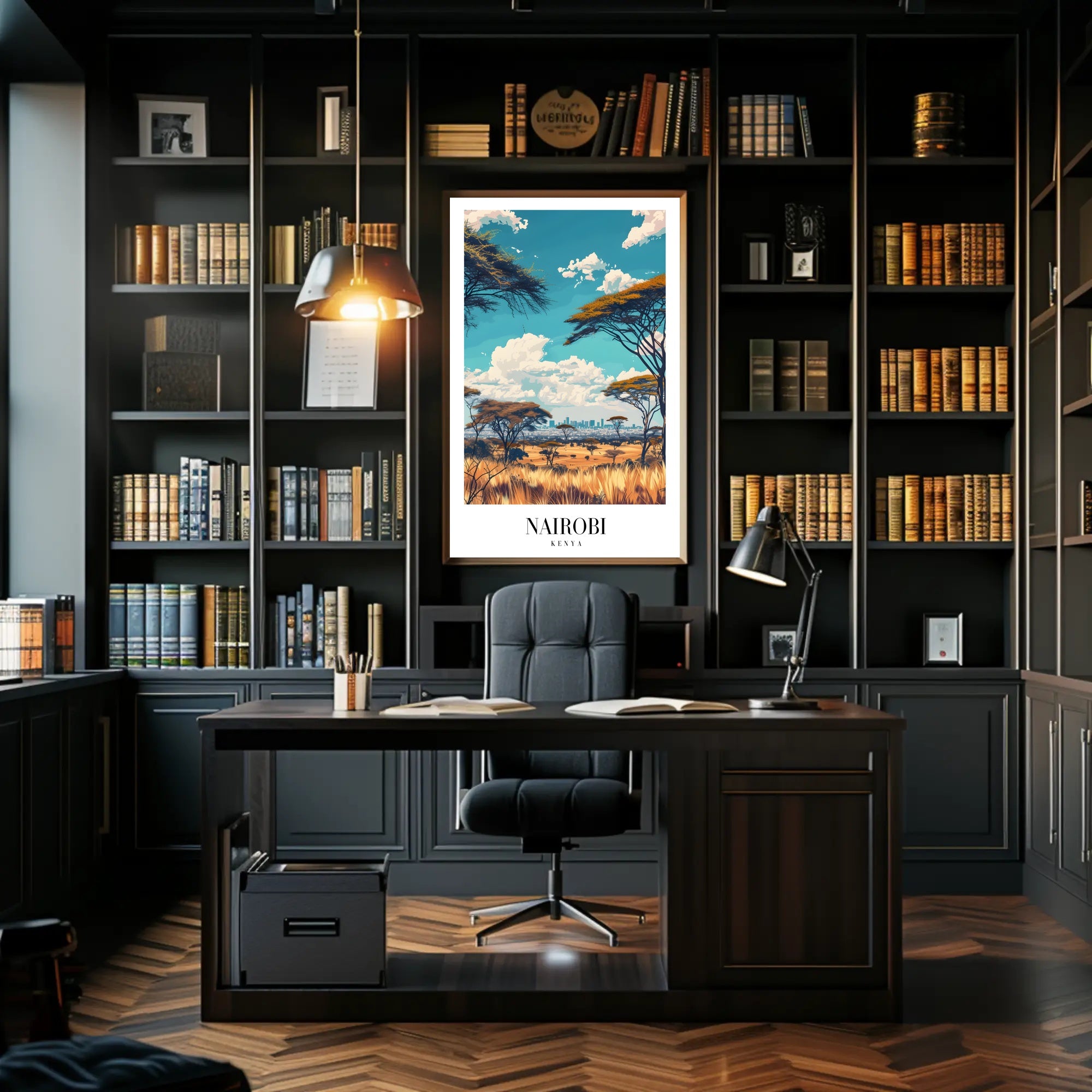 Nairobi Skyline and Savannah Travel Poster PosterGoat