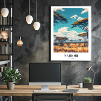 Nairobi Skyline and Savannah Travel Poster PosterGoat