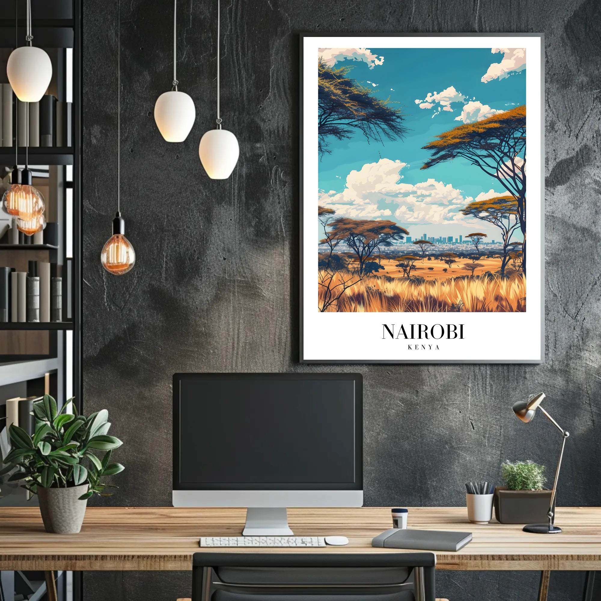 Nairobi Skyline and Savannah Travel Poster PosterGoat