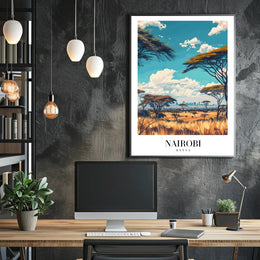 Nairobi Skyline and Savannah Travel Poster PosterGoat