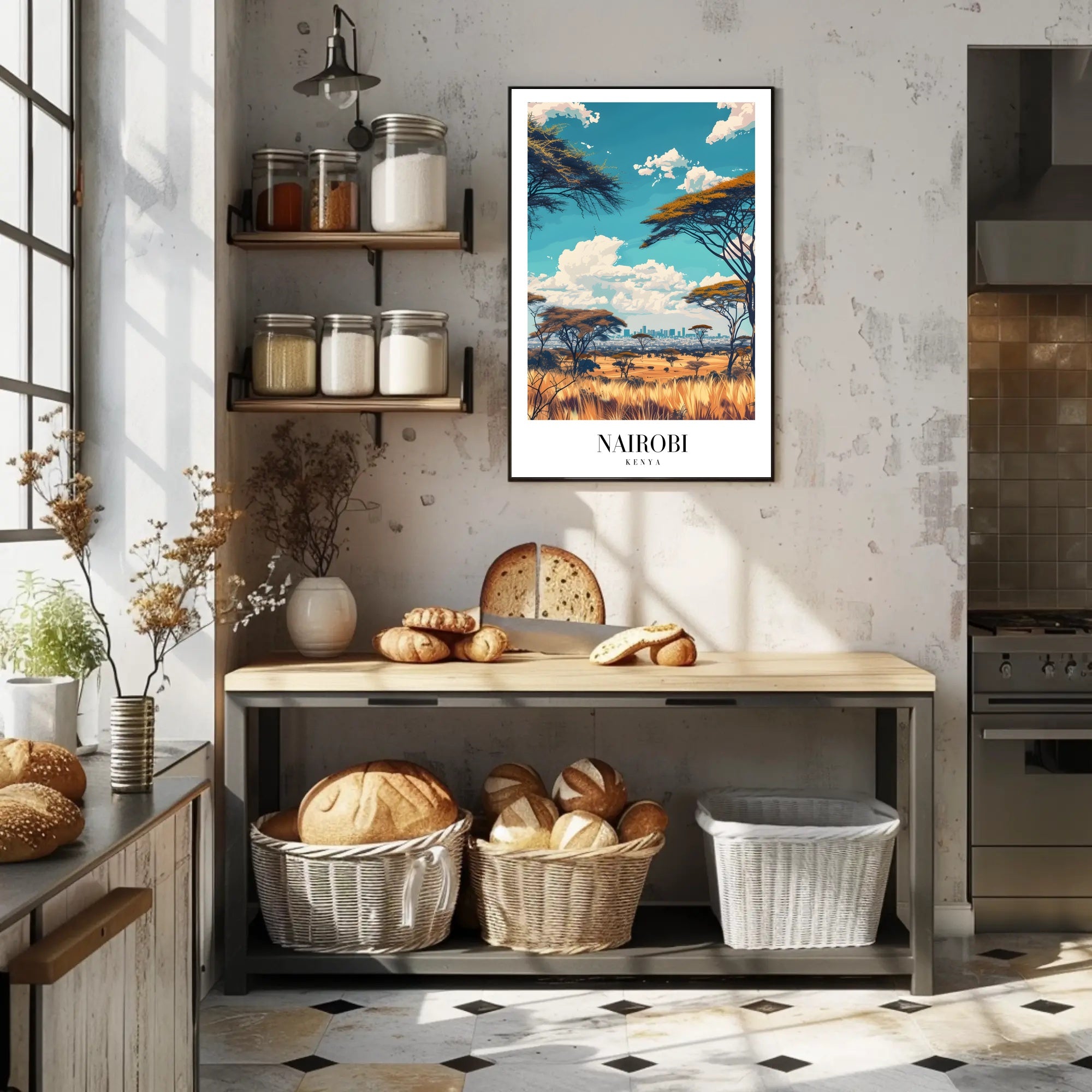 Nairobi Skyline and Savannah Travel Poster PosterGoat