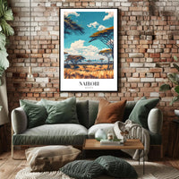 Nairobi Skyline and Savannah Travel Poster PosterGoat