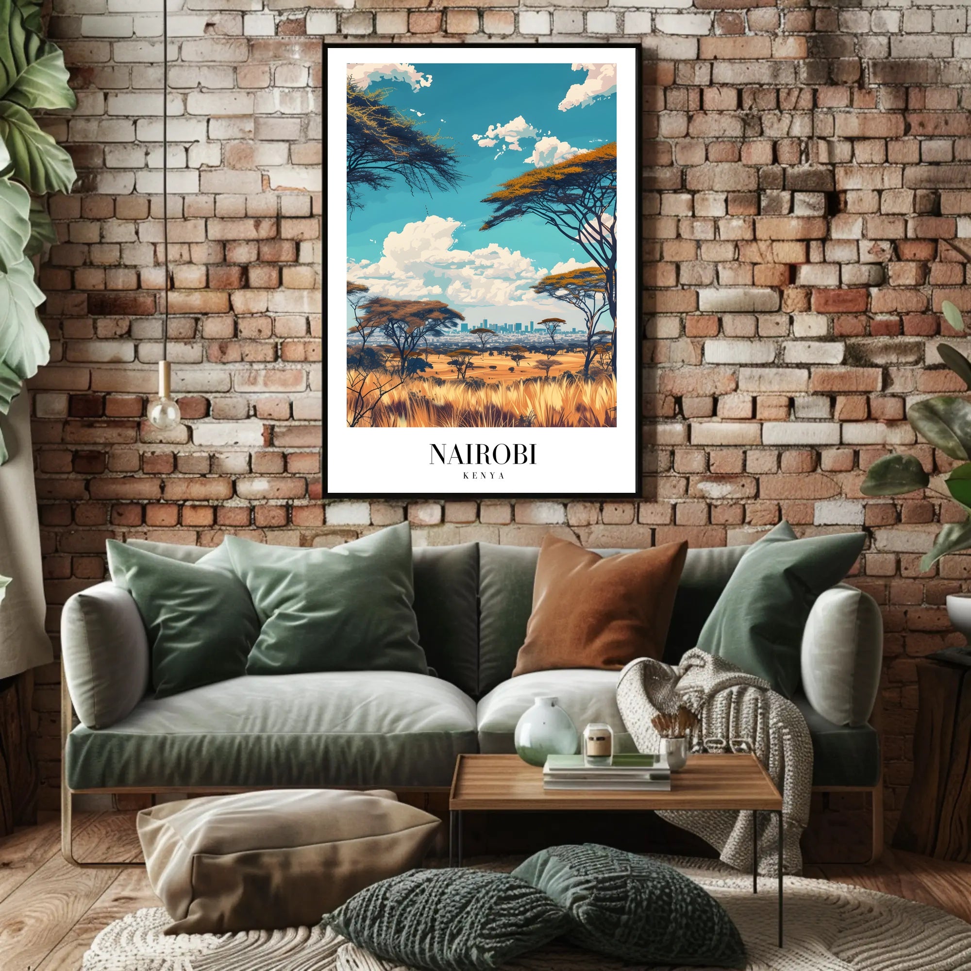Nairobi Skyline and Savannah Travel Poster PosterGoat