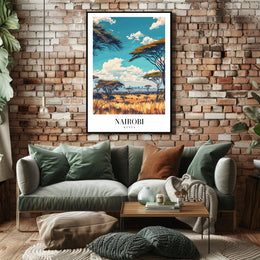 Nairobi Skyline and Savannah Travel Poster PosterGoat