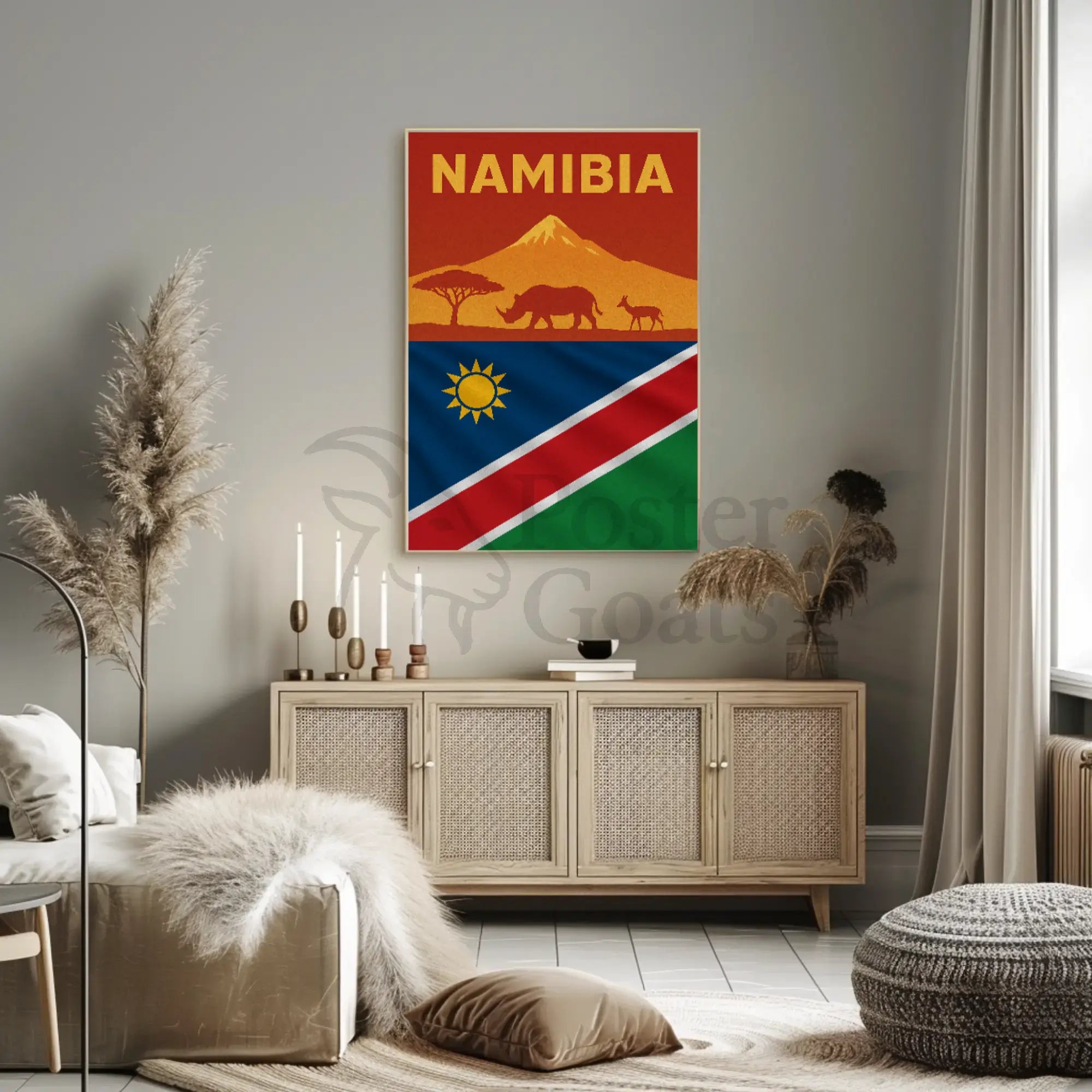 Namibia Wildlife Silhouette Travel Art Poster PosterGoat