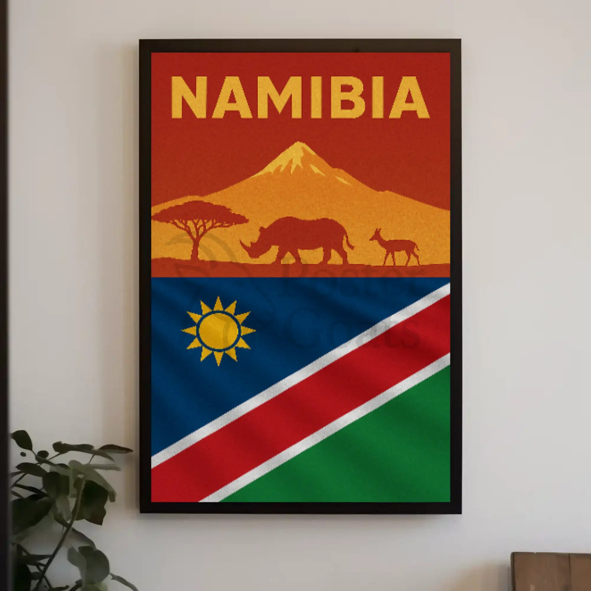 Namibia Wildlife Silhouette Travel Art Poster PosterGoat