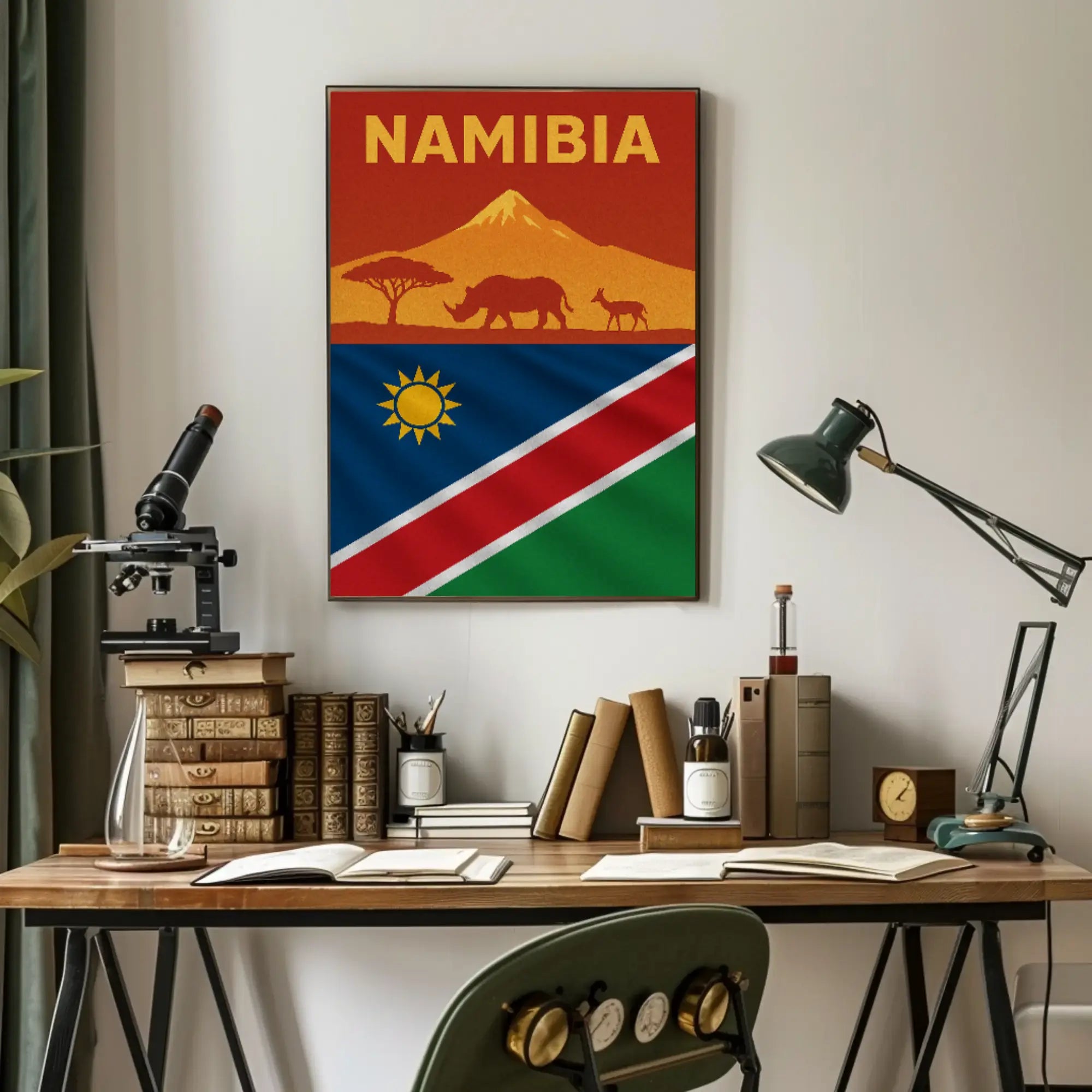 Namibia Wildlife Silhouette Travel Art Poster PosterGoat
