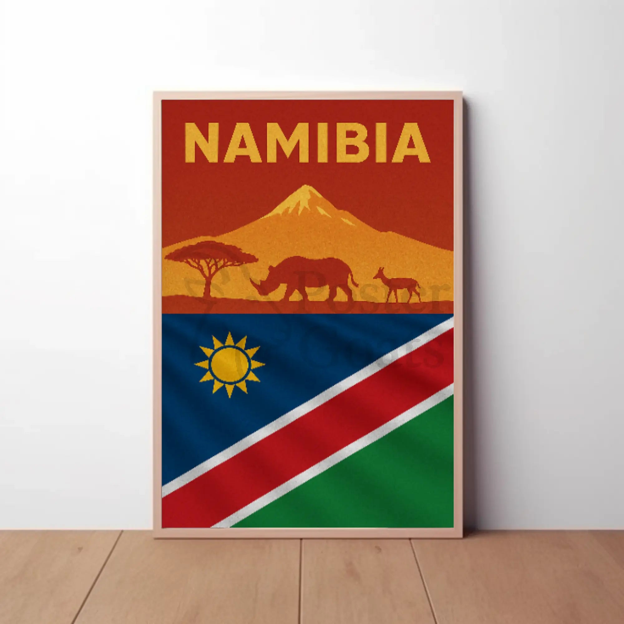 Namibia Wildlife Silhouette Travel Art Poster PosterGoat