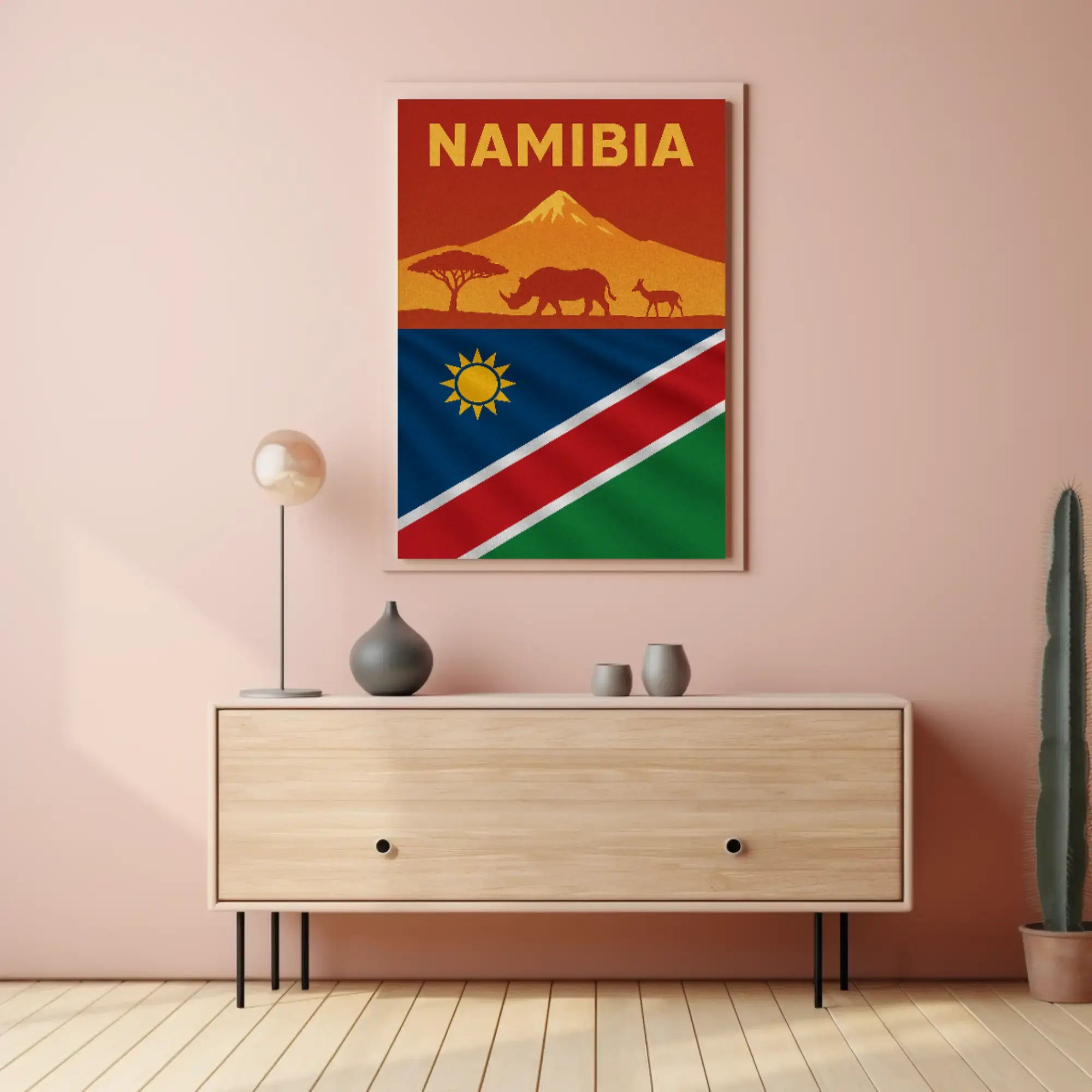 Namibia Wildlife Silhouette Travel Art Poster PosterGoat