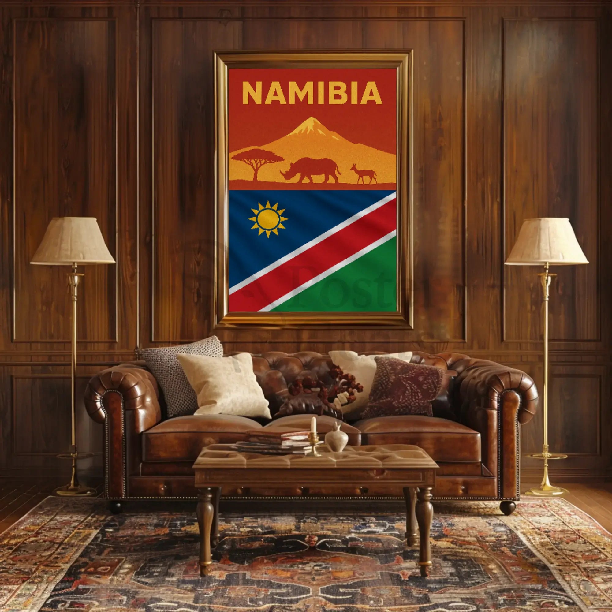 Namibia Wildlife Silhouette Travel Art Poster PosterGoat