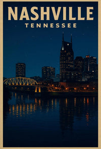 Nashville Night Skyline Vintage Travel Poster PosterGoat