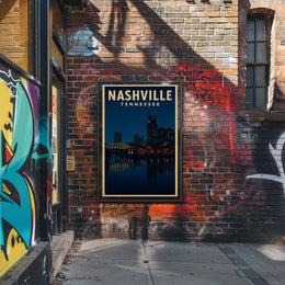 Nashville Night Skyline Vintage Travel Poster PosterGoat