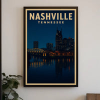 Nashville Night Skyline Vintage Travel Poster PosterGoat