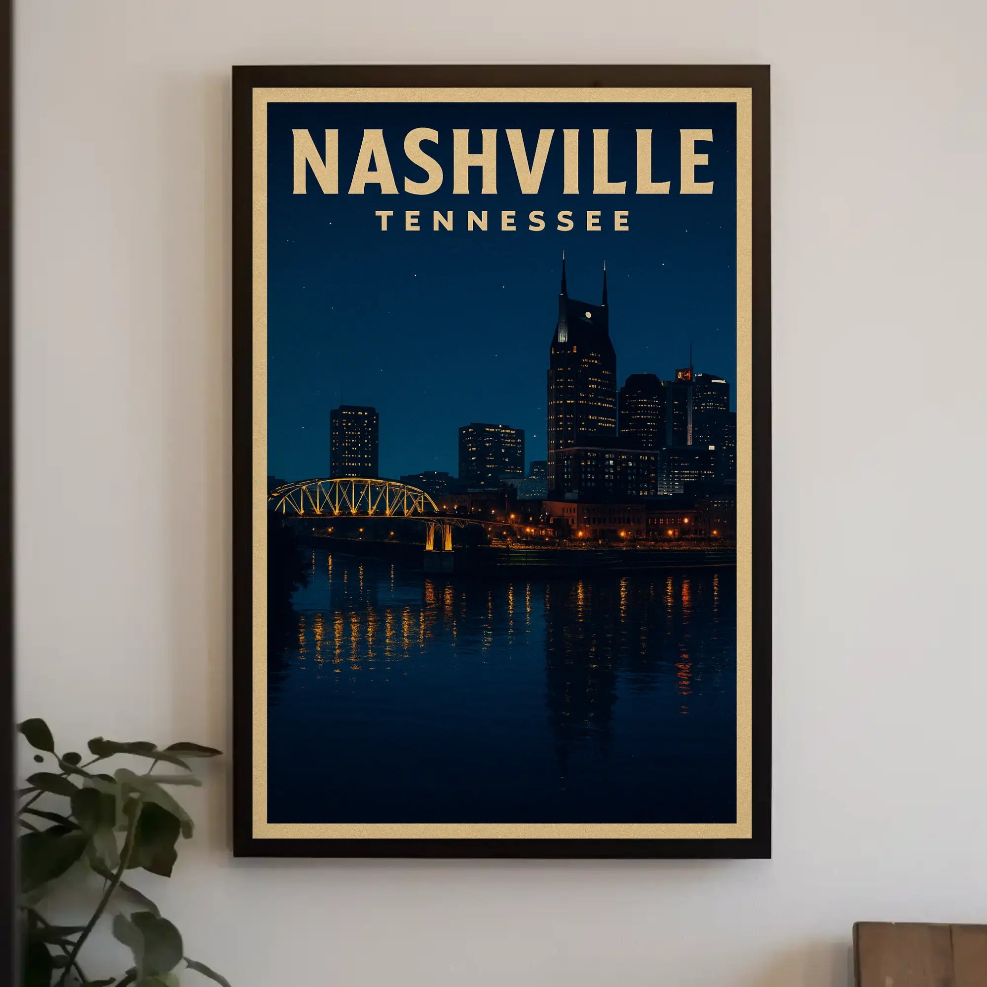 Nashville Night Skyline Vintage Travel Poster PosterGoat