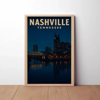 Nashville Night Skyline Vintage Travel Poster PosterGoat