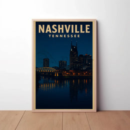 Nashville Night Skyline Vintage Travel Poster PosterGoat