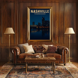 Nashville Night Skyline Vintage Travel Poster PosterGoat