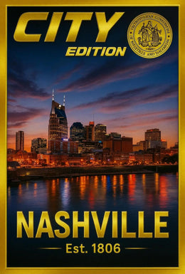Nashville Skyline Sunset Celebration Travel Poster PosterGoat