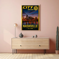 Nashville Skyline Sunset Celebration Travel Poster PosterGoat