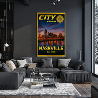 Nashville Skyline Sunset Celebration Travel Poster PosterGoat
