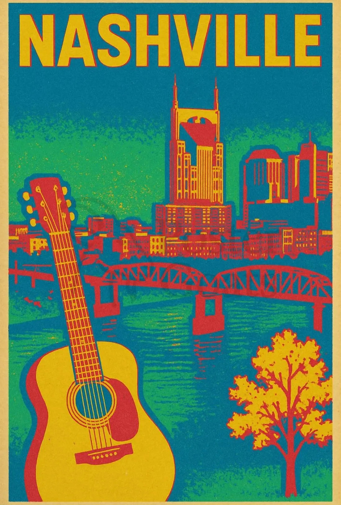 Nashville Skyline Vibrant Music Heritage Travel Poster PosterGoat