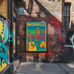 Nashville Skyline Vibrant Music Heritage Travel Poster PosterGoat