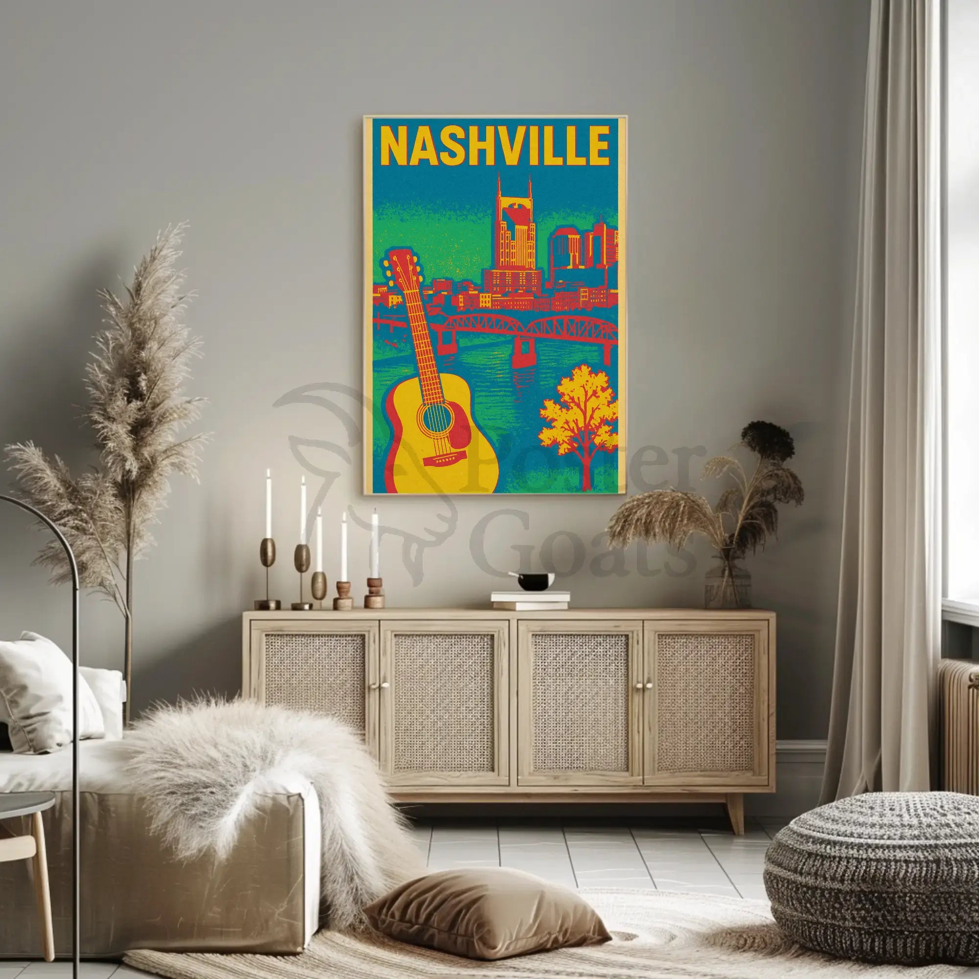 Nashville Skyline Vibrant Music Heritage Travel Poster PosterGoat
