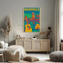 Nashville Skyline Vibrant Music Heritage Travel Poster PosterGoat