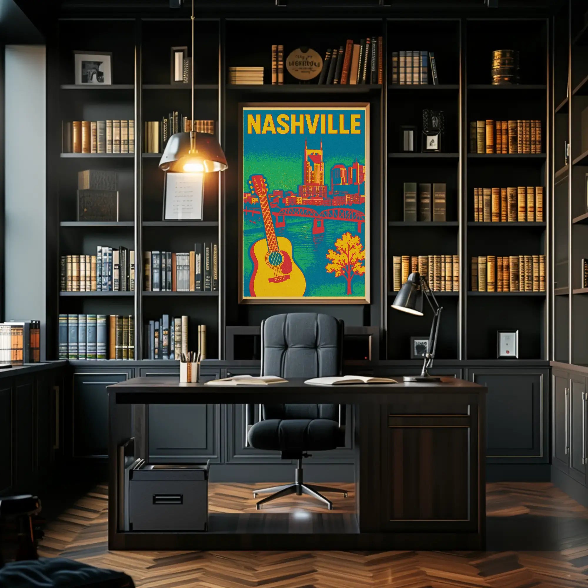Nashville Skyline Vibrant Music Heritage Travel Poster PosterGoat