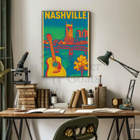 Nashville Skyline Vibrant Music Heritage Travel Poster PosterGoat