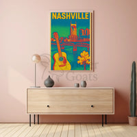 Nashville Skyline Vibrant Music Heritage Travel Poster PosterGoat