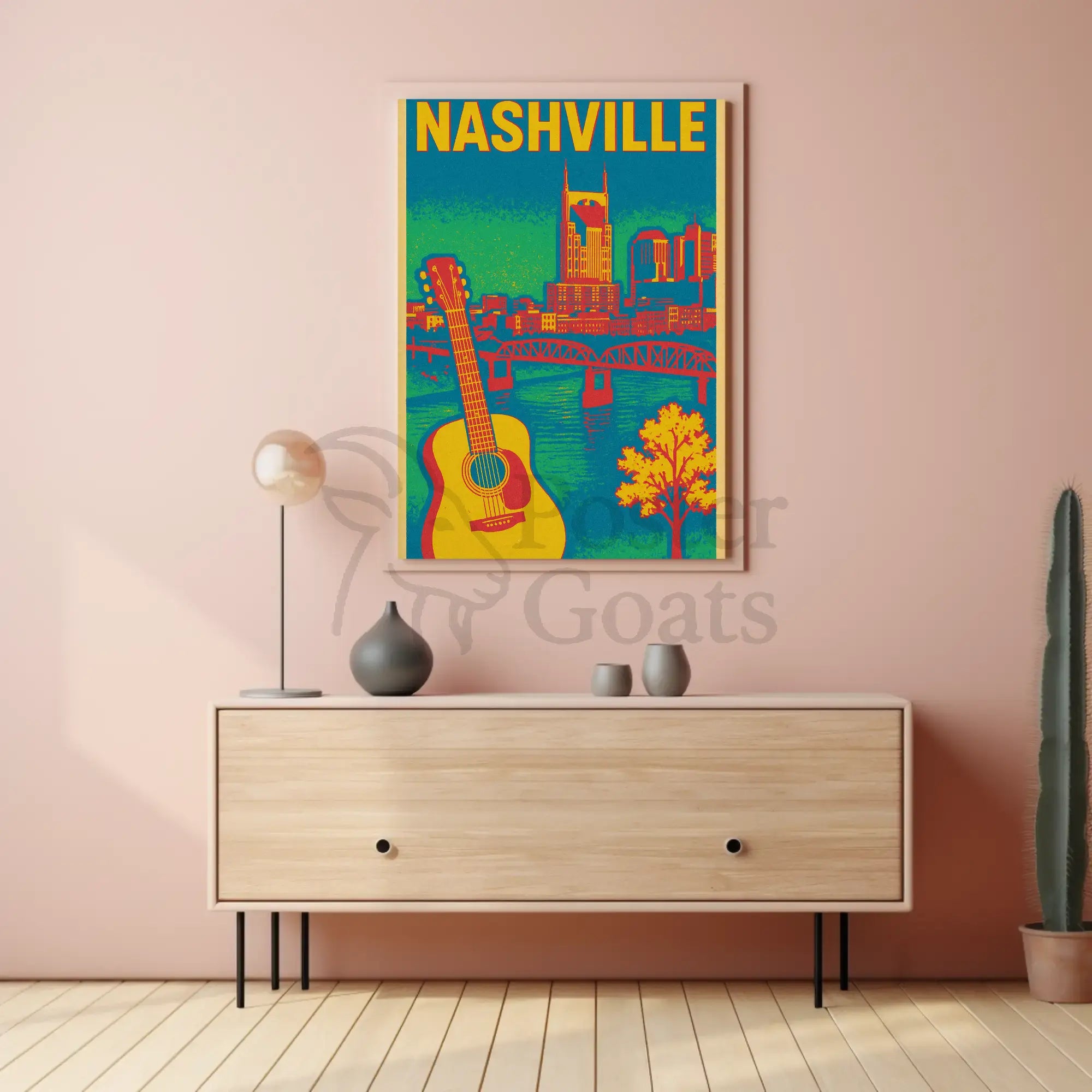 Nashville Skyline Vibrant Music Heritage Travel Poster PosterGoat